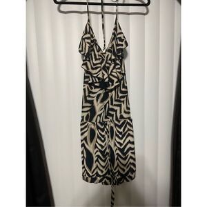 Veronicam cream/tan/black tie back, vneck, sheer romper can be used for swimsuit